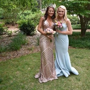 Rose gold sequined Jovani prom dress